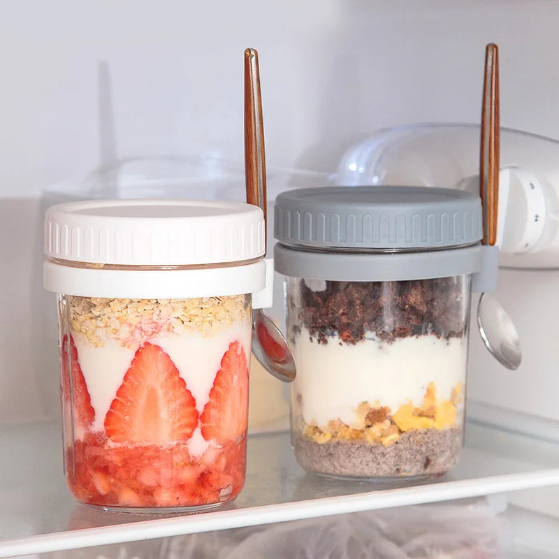 350ml Overnight Oats Glass Container with Lid and Spoon - HeabitLife