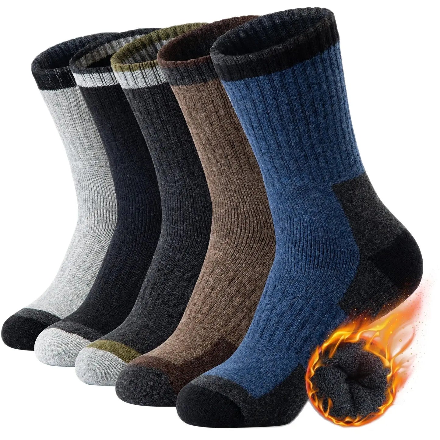 5 Pairs Men's Wool Cotton Crew Socks – Warm and Comfortable Winter Socks