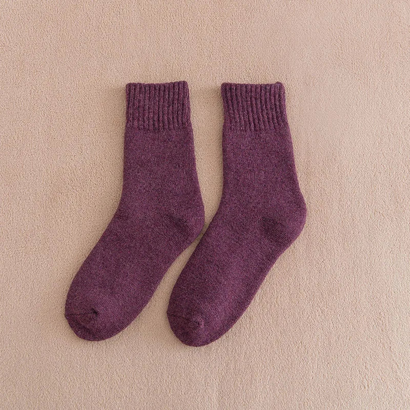 Winter Women's Thick Warm Harajuku Retro Socks – Cozy 25% Wool Cotton Blend (5 Pairs)