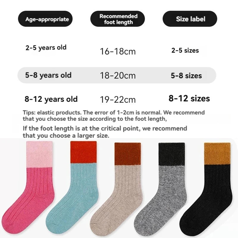 Kids' 60% Wool Winter Socks – Cozy, Durable, Unisex Footwear for Ages 7-12