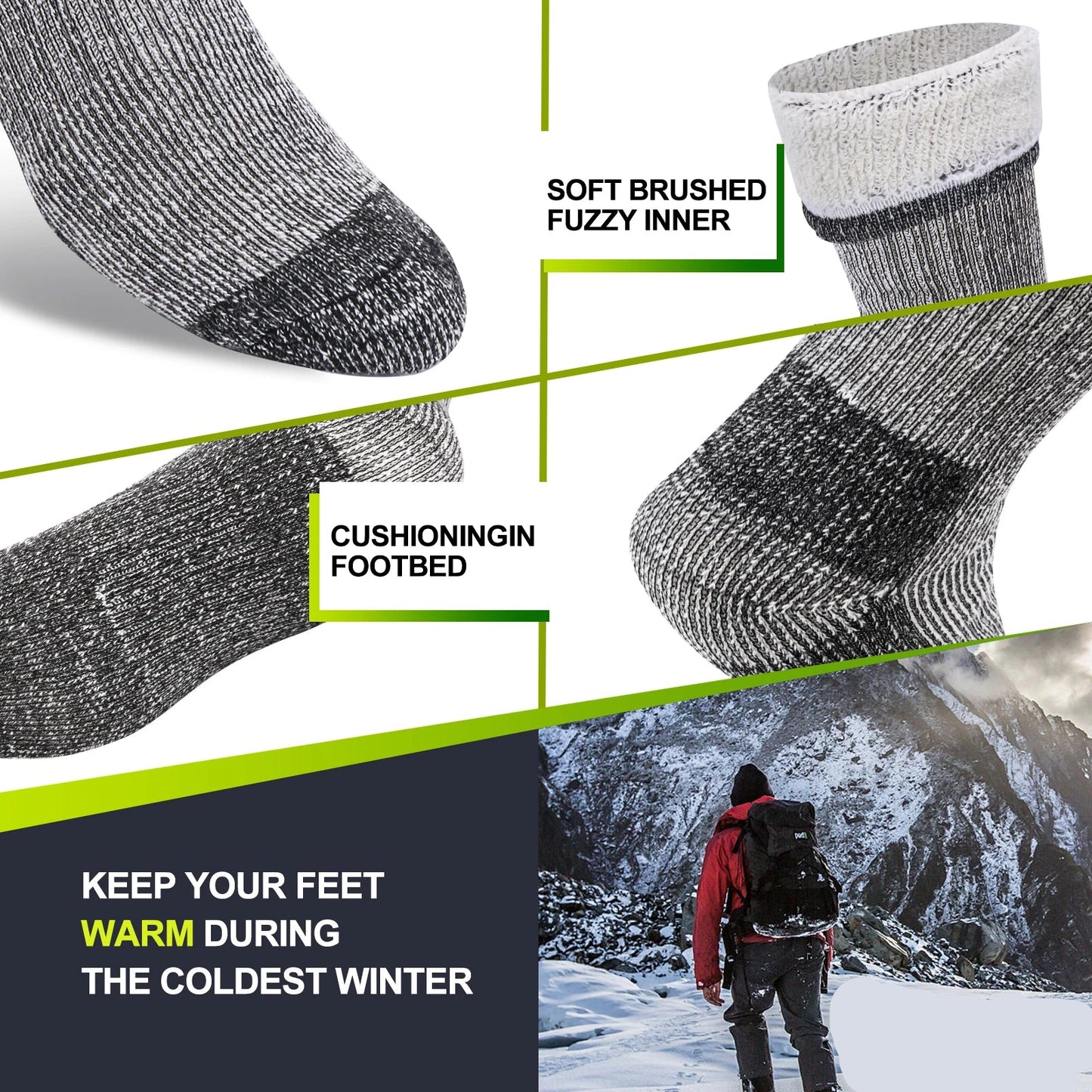 Winter Warrior Merino Thermal Socks – 3-Pair Pack for Hiking, Work & Everyday Comfort