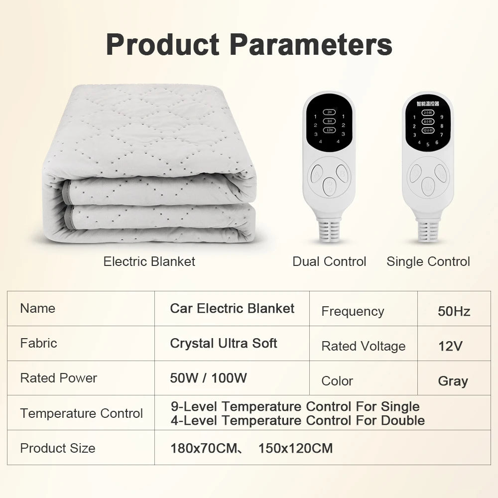 12V Car Electric Heated Blanket – Energy-Saving Warmth for Car, Truck & RV