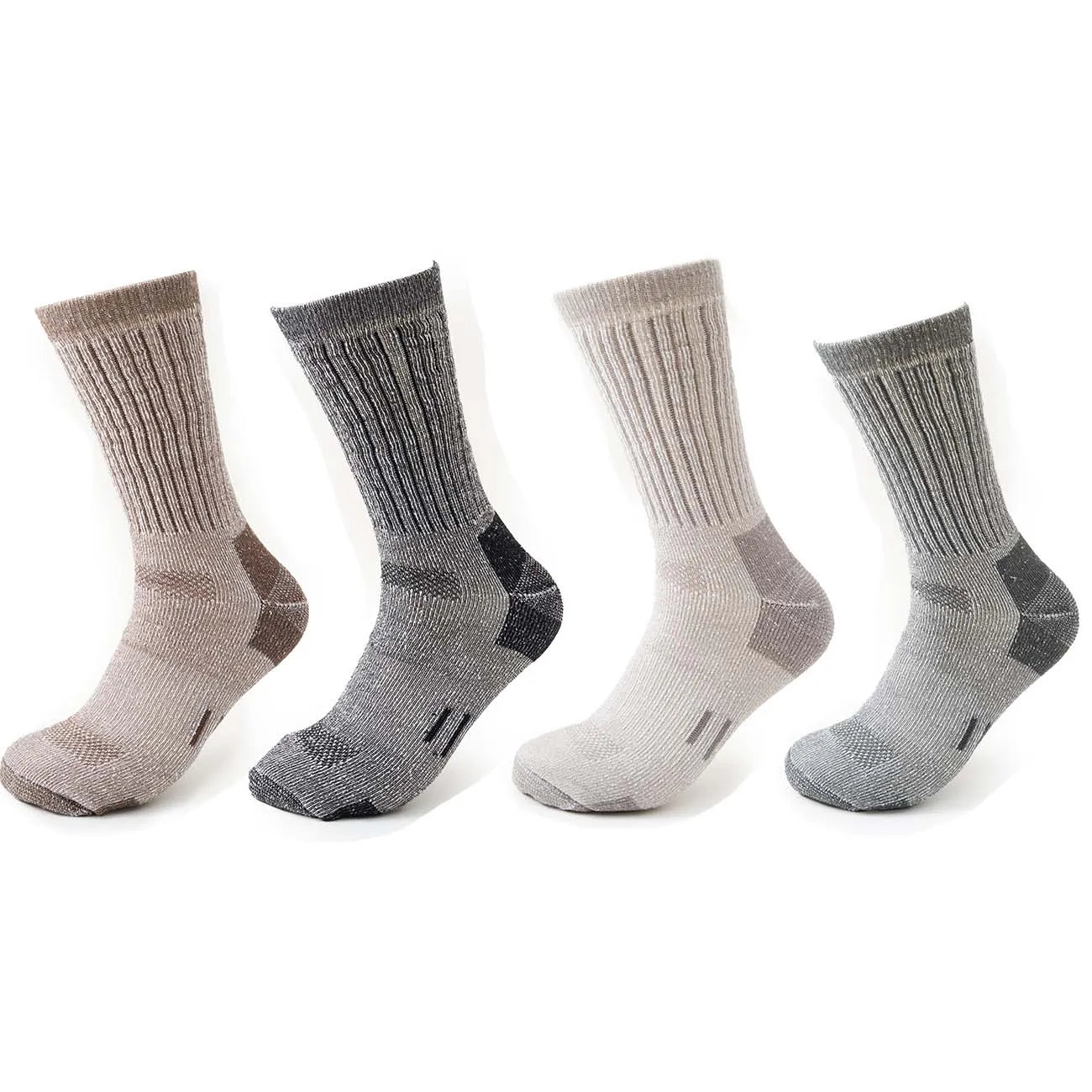 4 Pairs Men’s 35% Merino Wool Outdoor Hiking Socks – Crew Length Winter Thermal Boot Socks