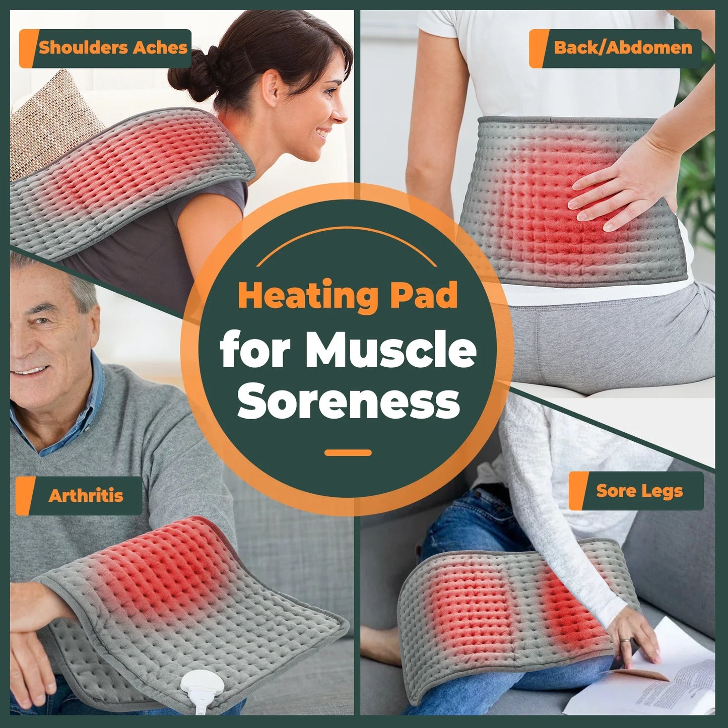 Electric Heating Pad – Adjustable Timing & Temperature Control for Home & Office Use