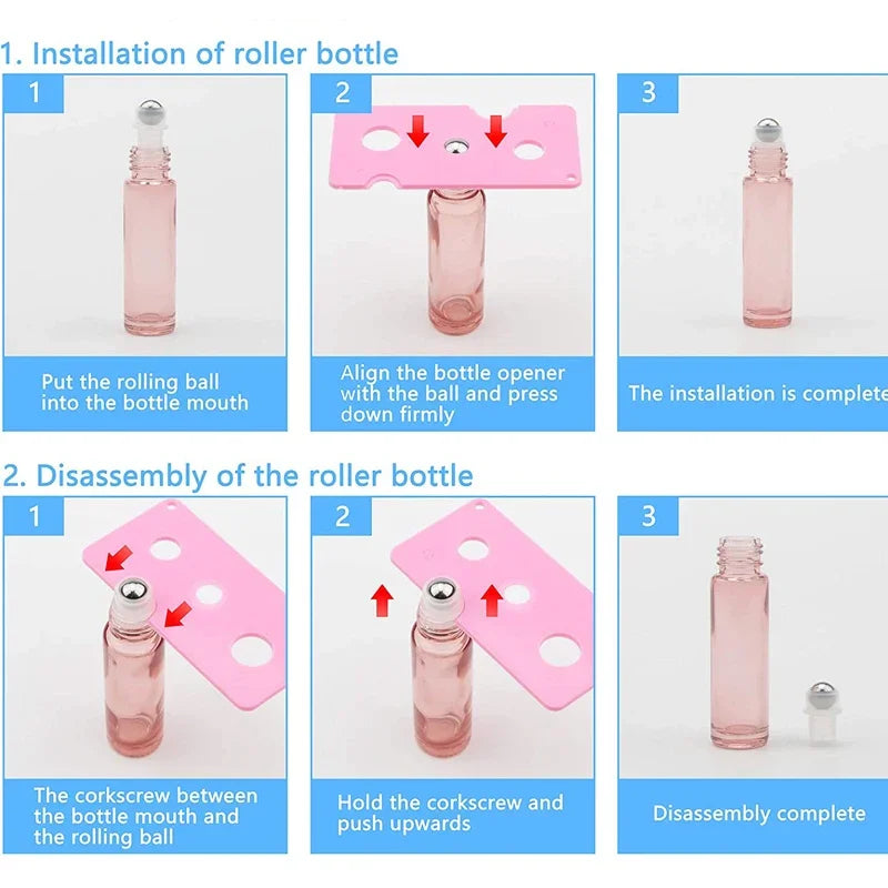 5Pcs Portable Essential Oil Roller Bottles – Frosted Glass, Refillable with Funnels - HeabitLife