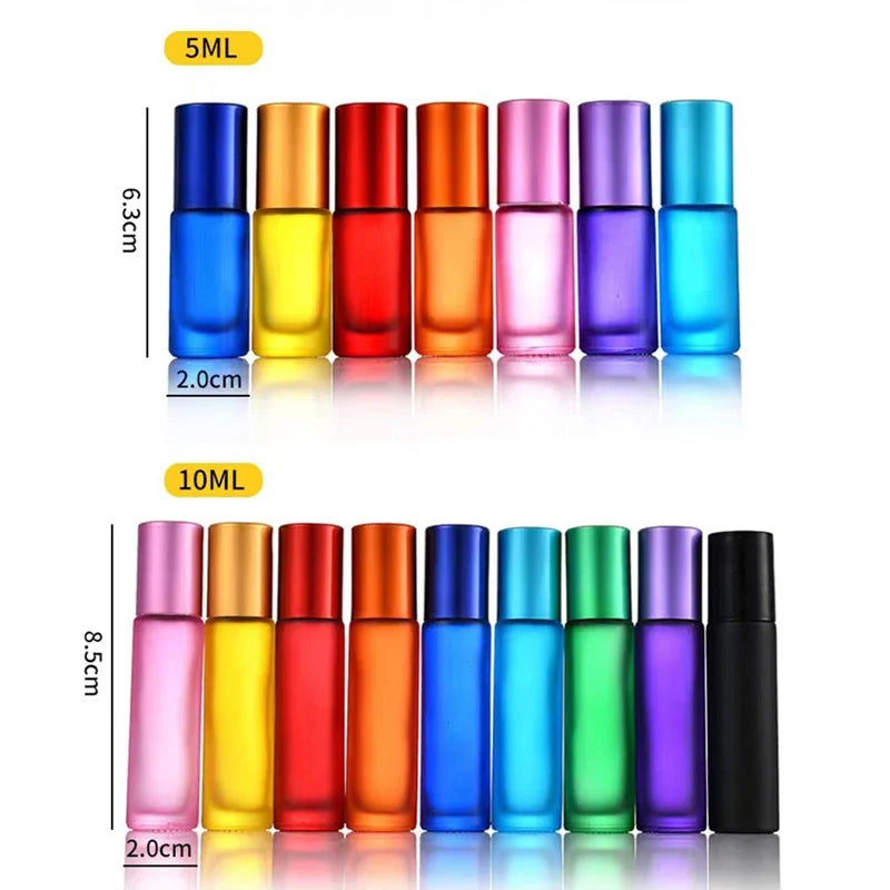 5Pcs Portable Essential Oil Roller Bottles – Frosted Glass, Refillable with Funnels - HeabitLife