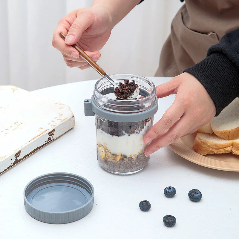 350ml Overnight Oats Glass Container with Lid and Spoon - HeabitLife