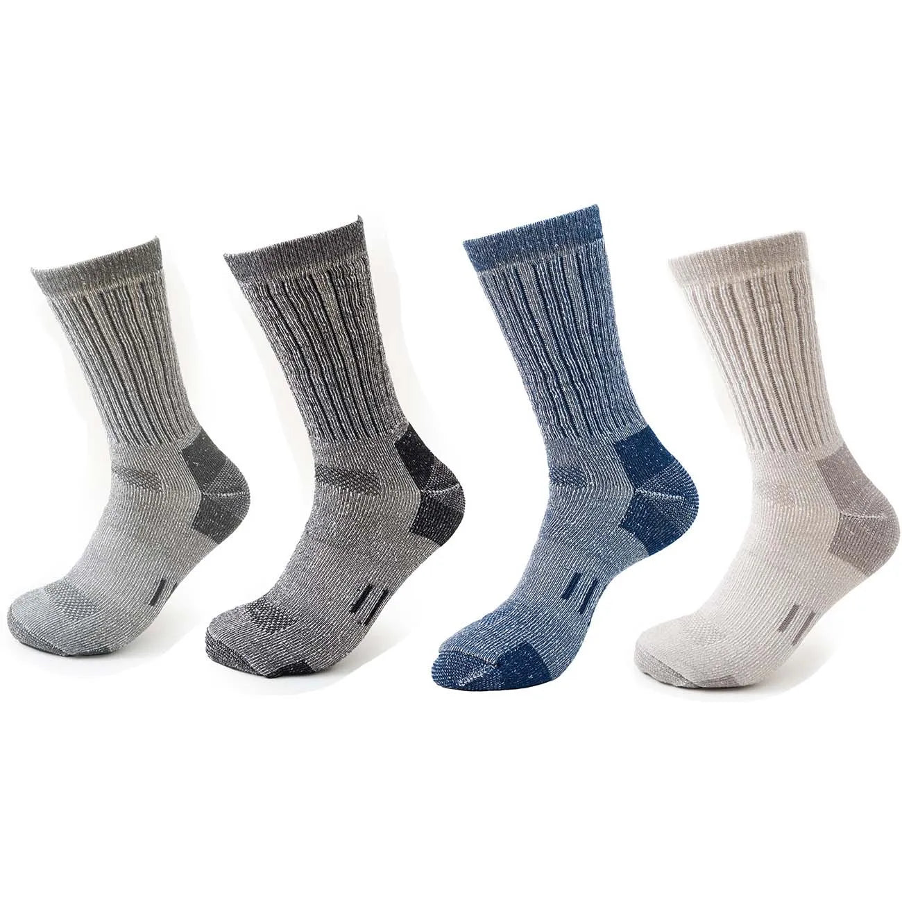 4 Pairs Men’s 35% Merino Wool Outdoor Hiking Socks – Crew Length Winter Thermal Boot Socks