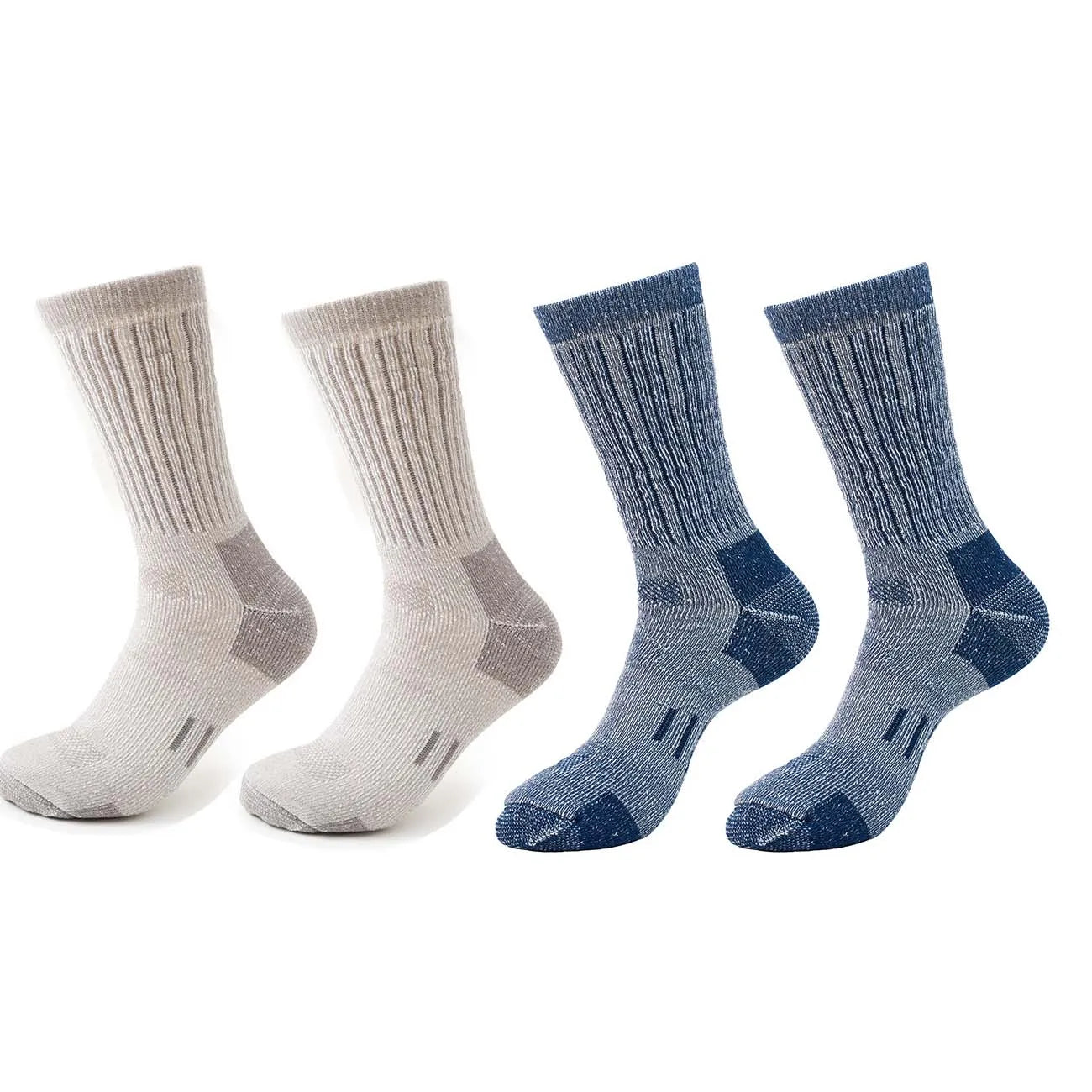 4 Pairs Men’s 35% Merino Wool Outdoor Hiking Socks – Crew Length Winter Thermal Boot Socks