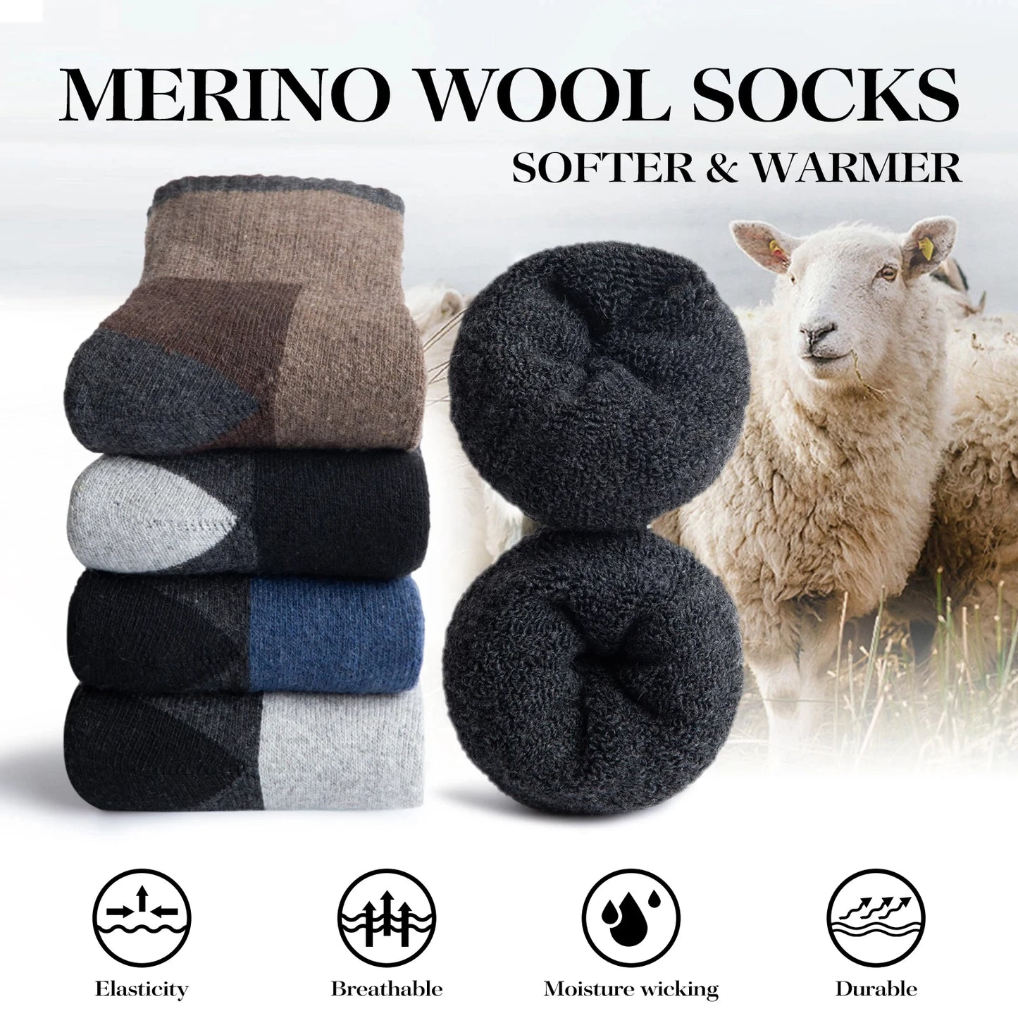 5 Pairs Men's Wool Cotton Crew Socks – Warm and Comfortable Winter Socks