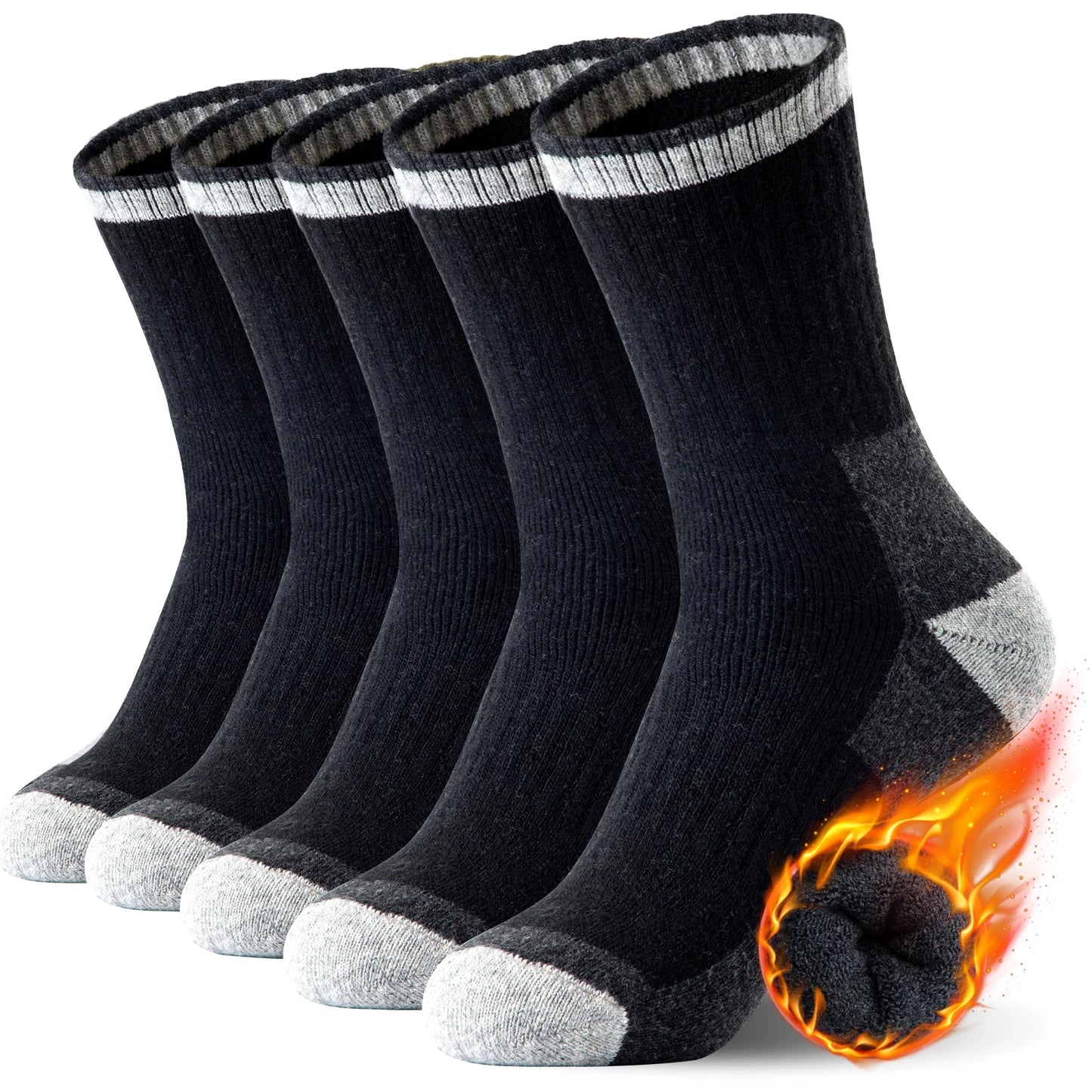 5 Pairs Men's Wool Cotton Crew Socks – Warm and Comfortable Winter Socks