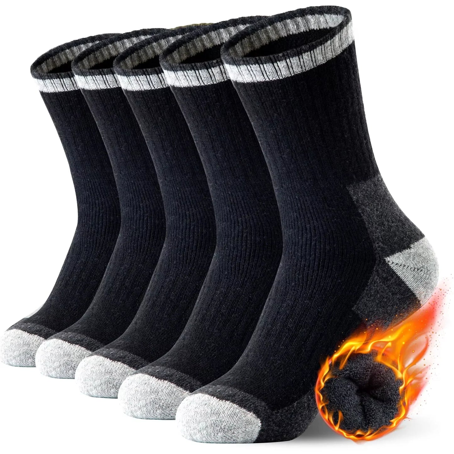 5 Pairs Men's Wool Cotton Crew Socks – Warm and Comfortable Winter Socks