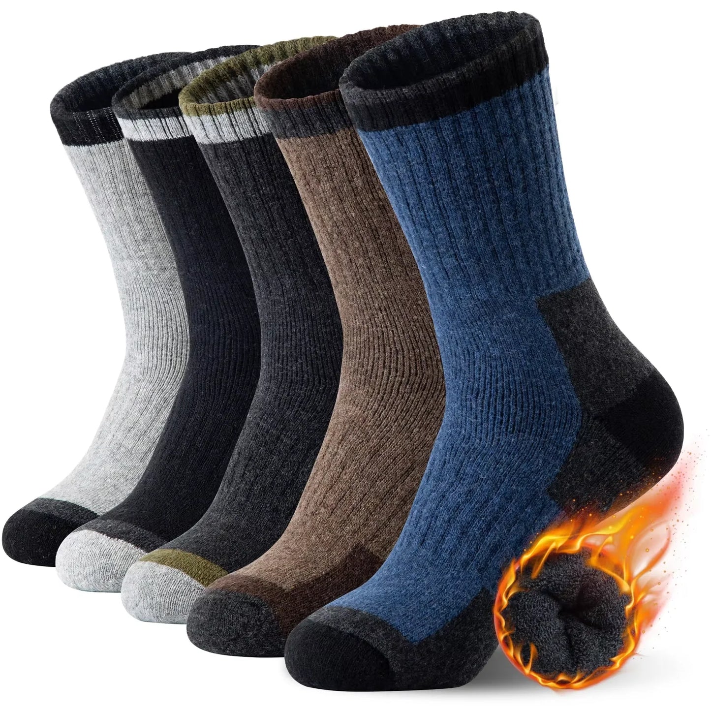 5 Pairs Men's Wool Cotton Crew Socks – Warm and Comfortable Winter Socks