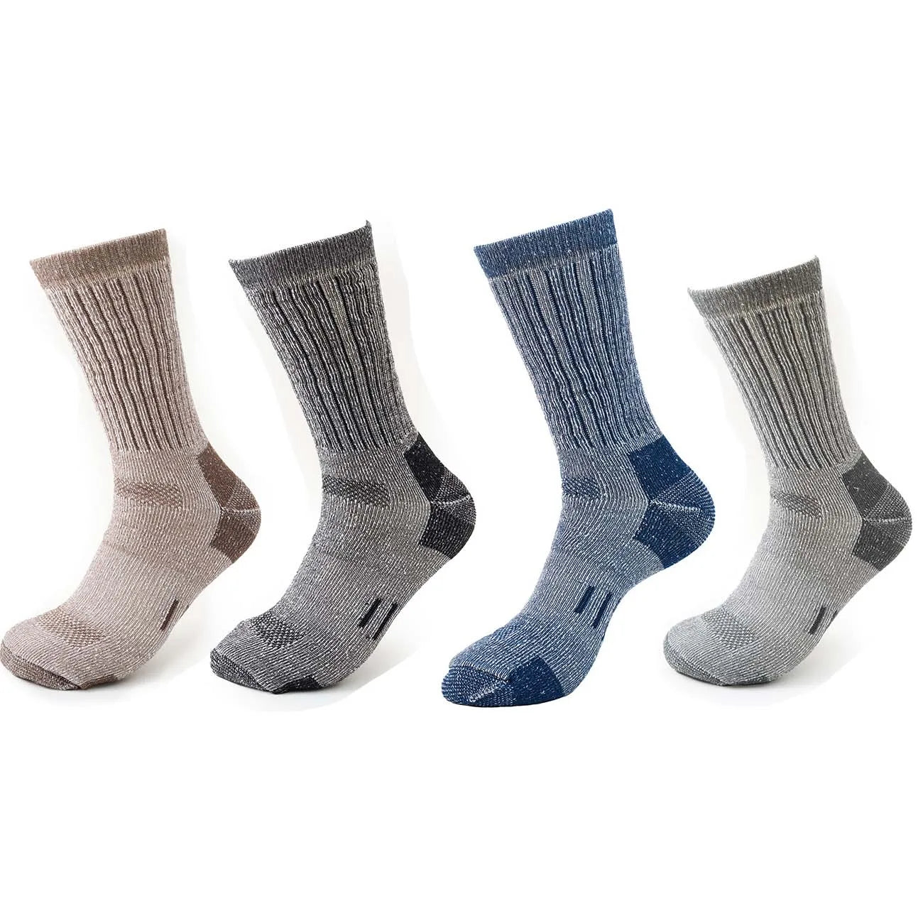 4 Pairs Men’s 35% Merino Wool Outdoor Hiking Socks – Crew Length Winter Thermal Boot Socks