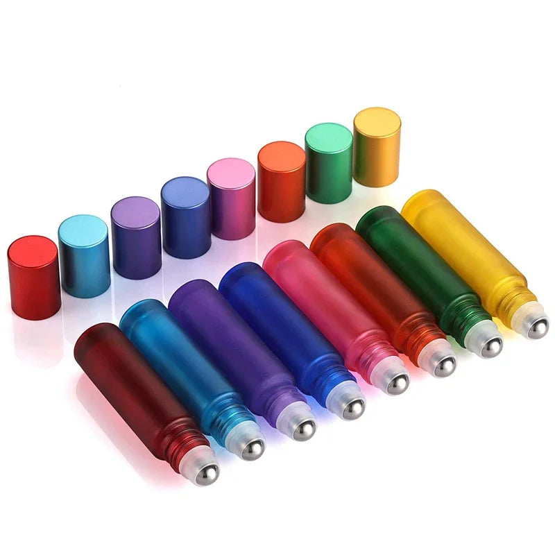 5Pcs Portable Essential Oil Roller Bottles – Frosted Glass, Refillable with Funnels - HeabitLife