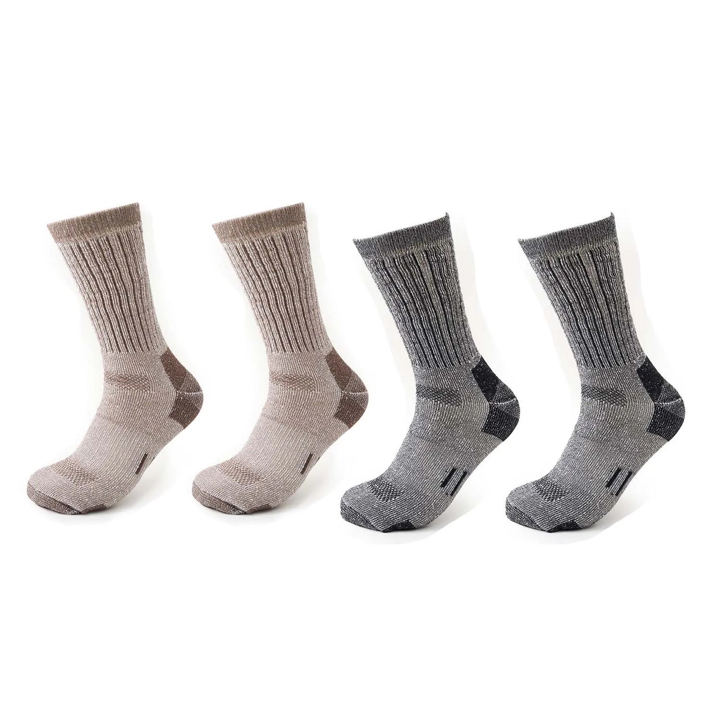 4 Pairs Men’s 35% Merino Wool Outdoor Hiking Socks – Crew Length Winter Thermal Boot Socks