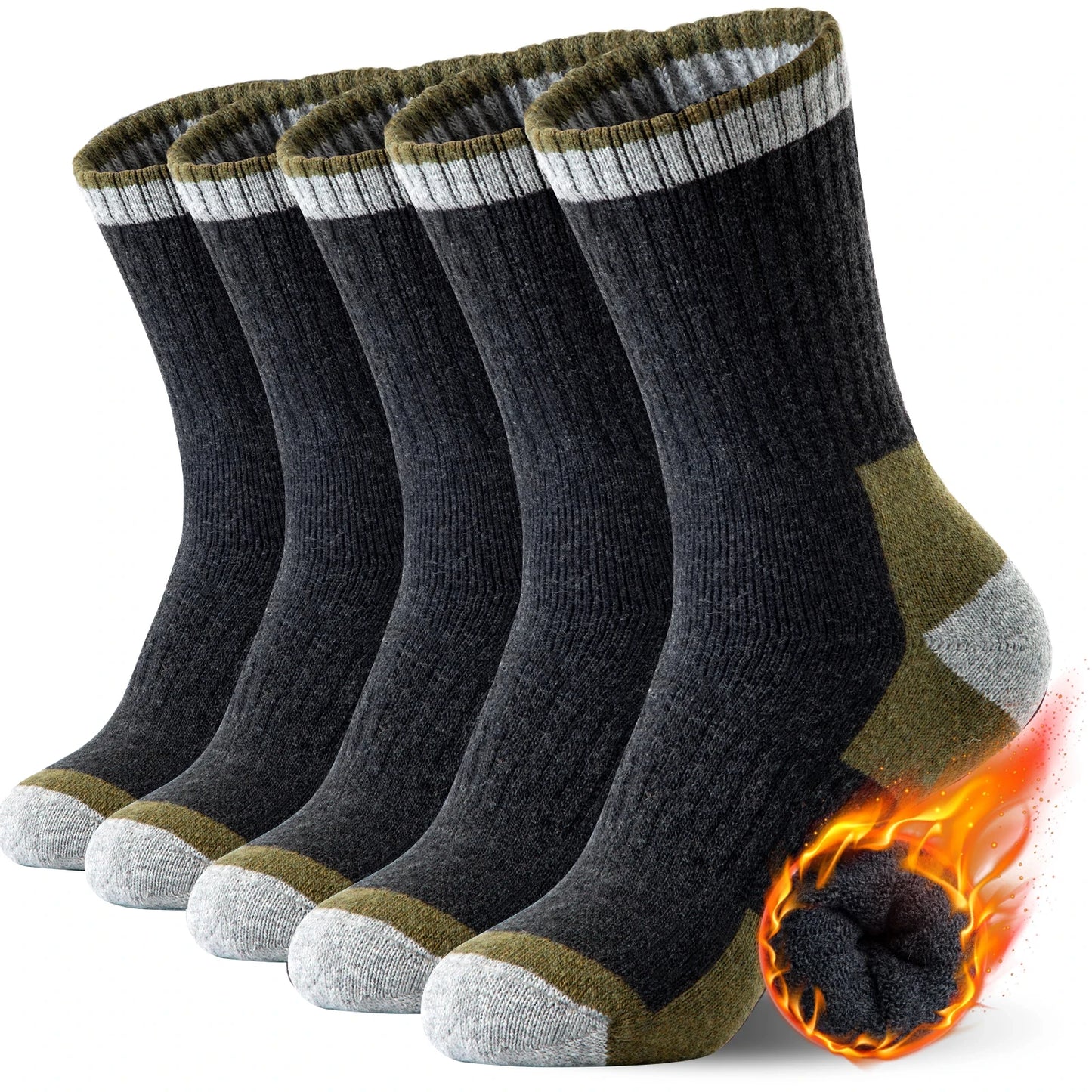 5 Pairs Men's Wool Cotton Crew Socks – Warm and Comfortable Winter Socks