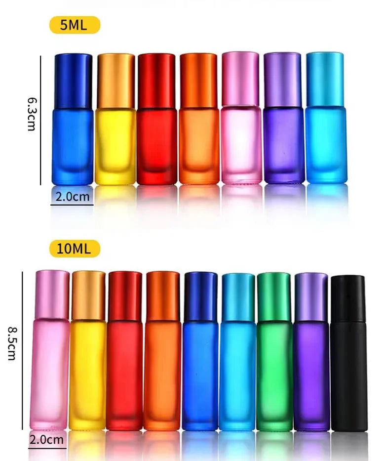5Pcs Portable Essential Oil Roller Bottles – Frosted Glass, Refillable with Funnels - HeabitLife
