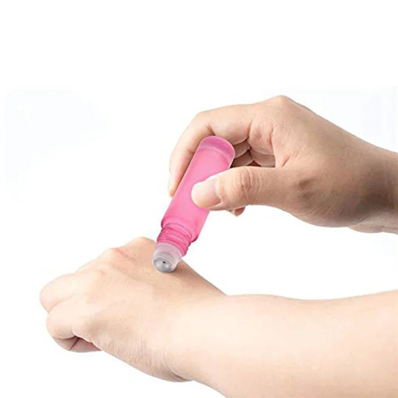 5Pcs Portable Essential Oil Roller Bottles – Frosted Glass, Refillable with Funnels - HeabitLife