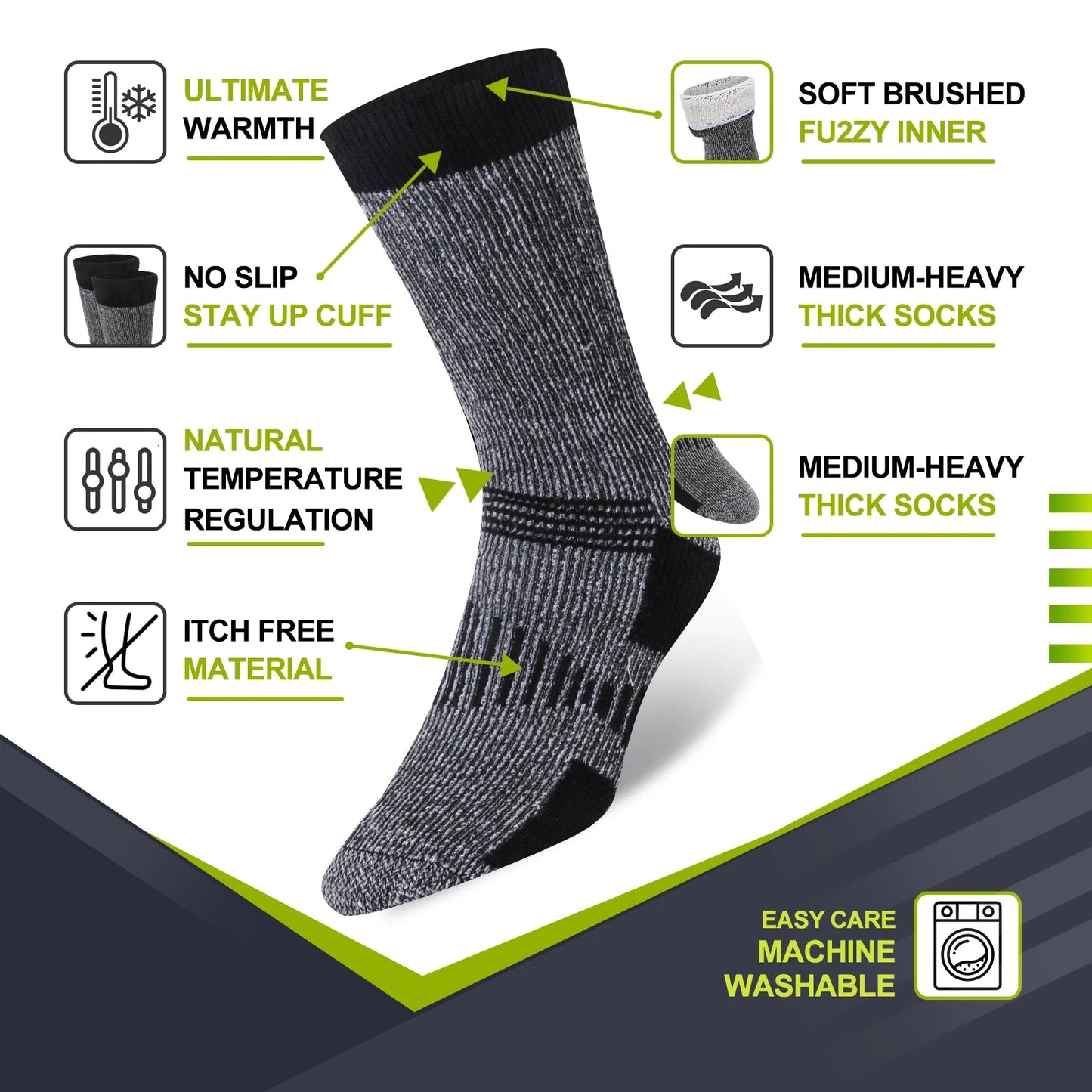 Winter Warrior Merino Thermal Socks – 3-Pair Pack for Hiking, Work & Everyday Comfort
