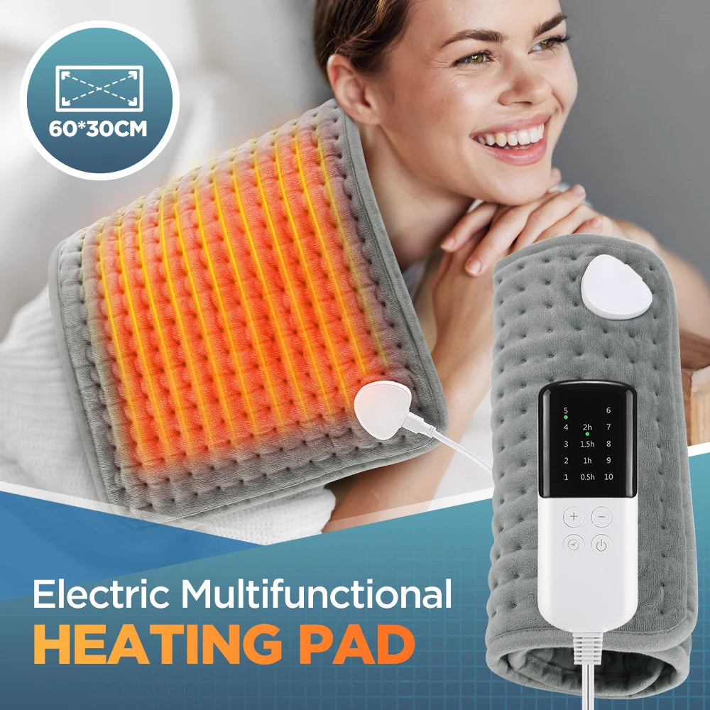Extra-Cozy Electric Heating Pad – 60x30CM with 10 Heat Levels & 4 Timing Modes for Ultimate Body Relaxation