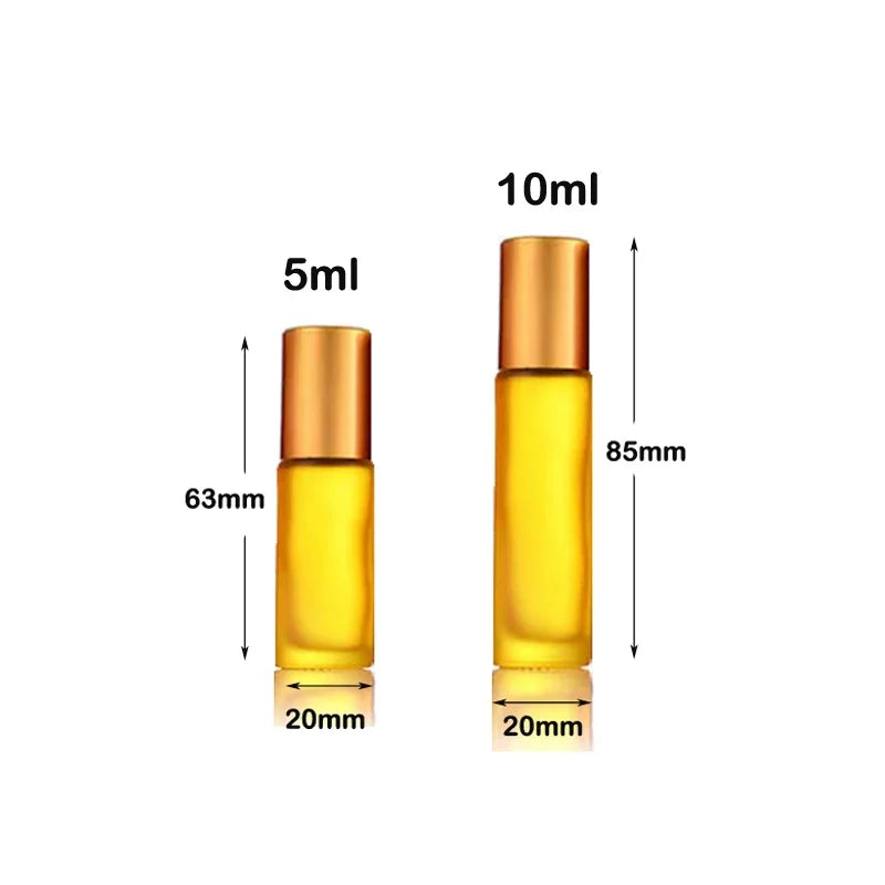 5Pcs Portable Essential Oil Roller Bottles – Frosted Glass, Refillable with Funnels - HeabitLife