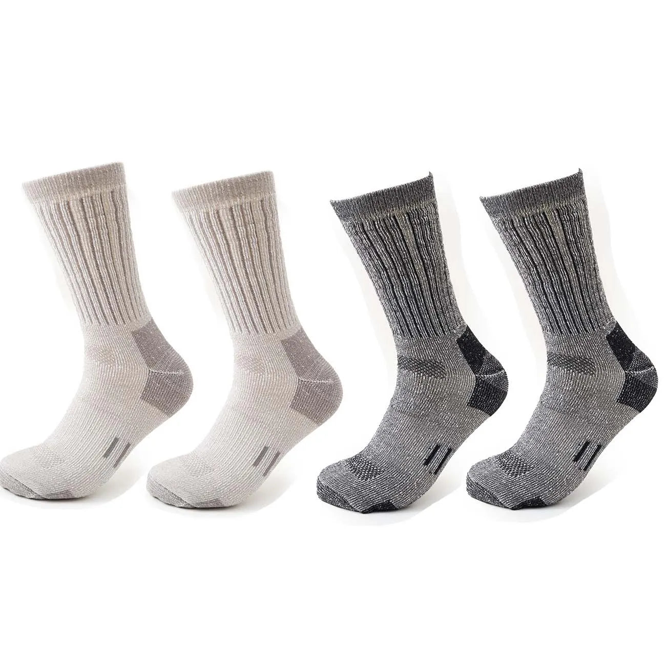 4 Pairs Men’s 35% Merino Wool Outdoor Hiking Socks – Crew Length Winter Thermal Boot Socks