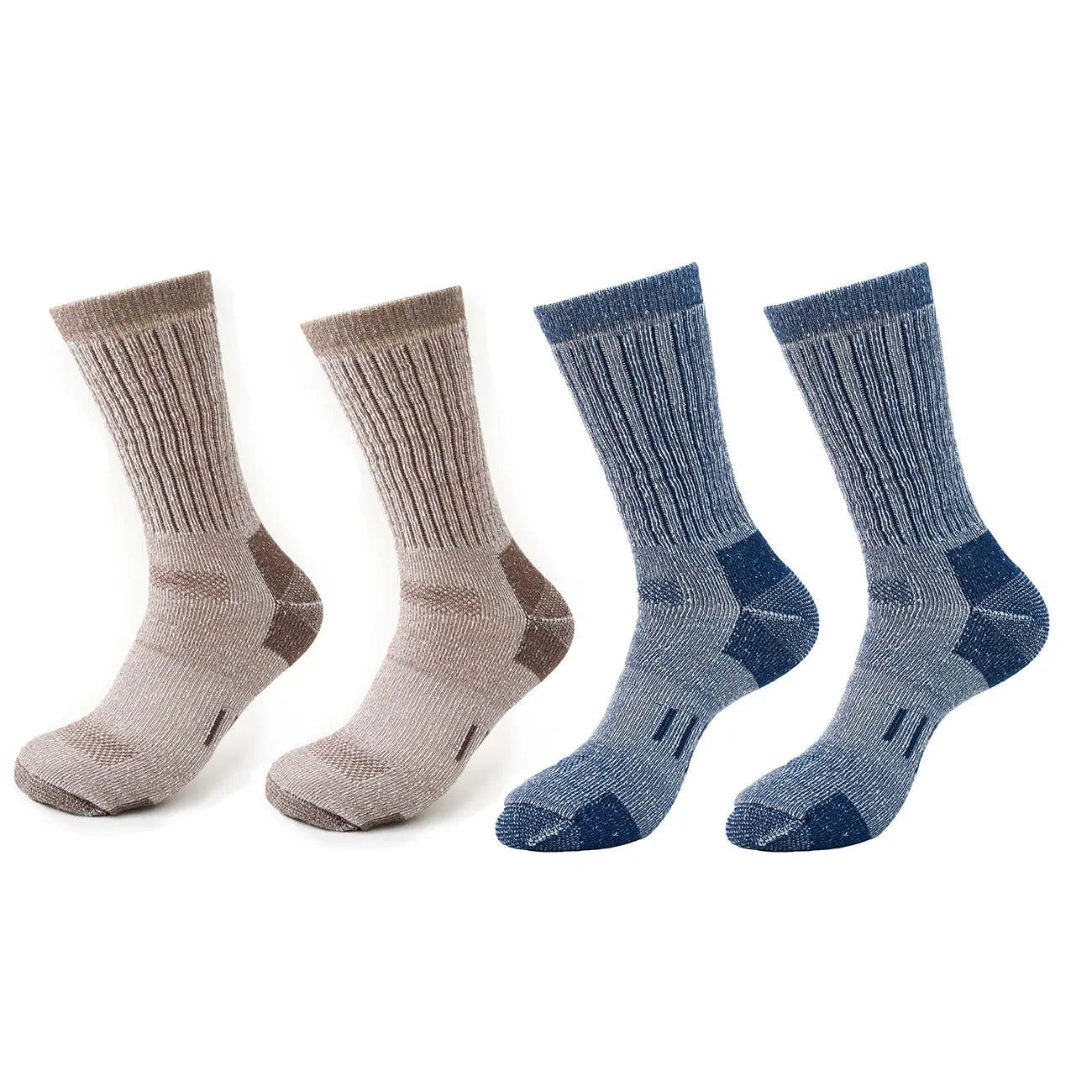 4 Pairs Men’s 35% Merino Wool Outdoor Hiking Socks – Crew Length Winter Thermal Boot Socks