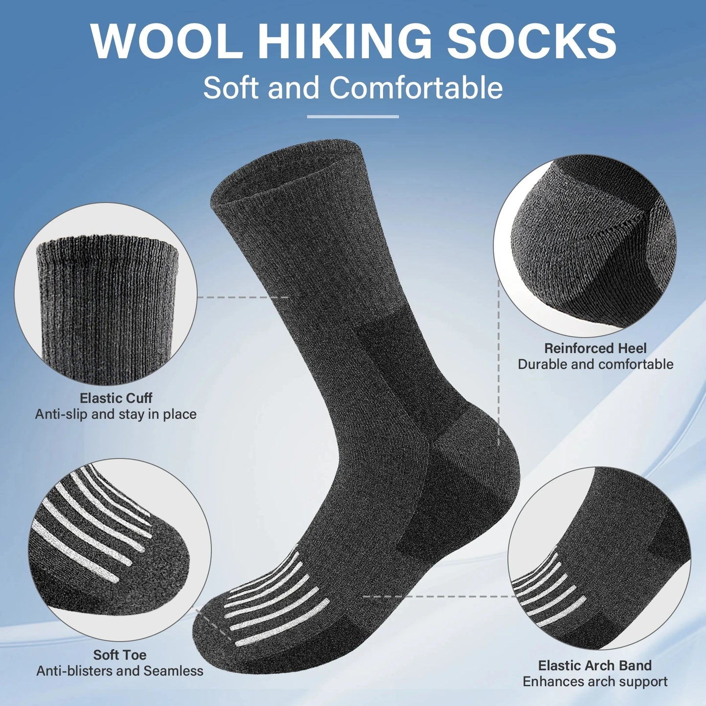 5 Pairs Men's Wool Cotton Crew Socks – Warm and Comfortable Winter Socks