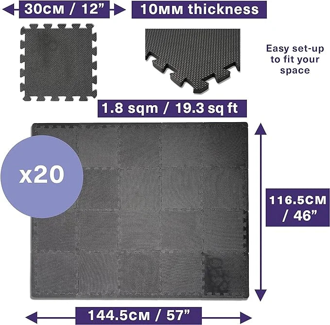 8/12/20pcs Non-Slip EVA Interlocking Foam Floor Mats – Gym & Play Protection - HeabitLife