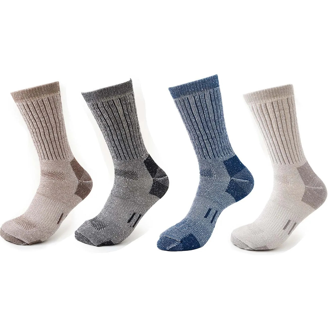 4 Pairs Men’s 35% Merino Wool Outdoor Hiking Socks – Crew Length Winter Thermal Boot Socks