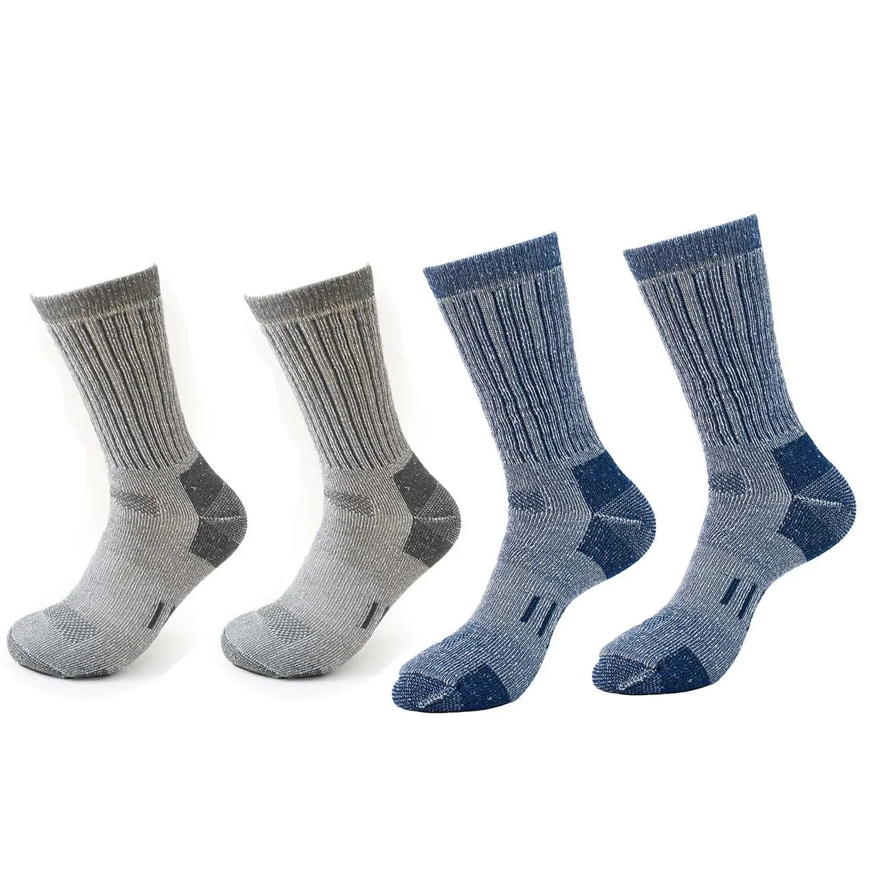4 Pairs Men’s 35% Merino Wool Outdoor Hiking Socks – Crew Length Winter Thermal Boot Socks