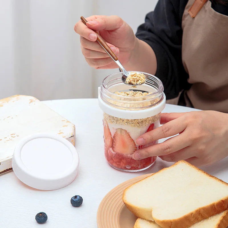 350ml Overnight Oats Glass Container with Lid and Spoon - HeabitLife