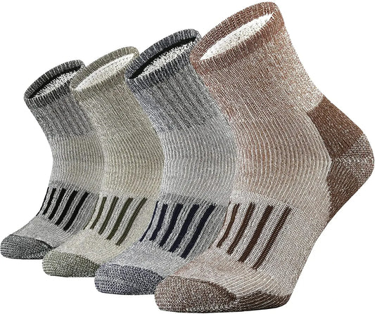 4 Pairs 65% Merino Wool Socks - Thick Warm Hiking Cushion Crew Socks for Men & Women