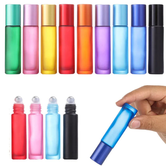 5Pcs Portable Essential Oil Roller Bottles – Frosted Glass, Refillable with Funnels - HeabitLife