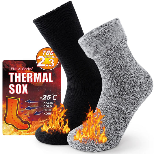 Extra-Warm Winter Thermal Socks – Insulated Cold Weather Crew Socks (2 Pairs Pack)