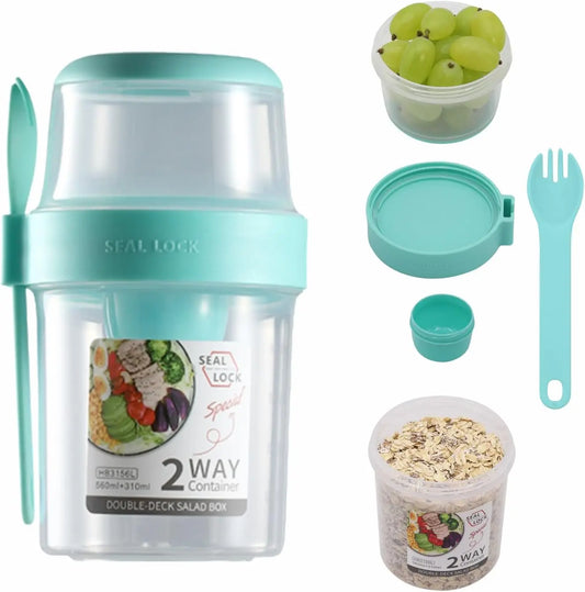 Leakproof 3-Compartment Meal Prep Cup Set – Built-In Dressing Holder & Fork for On-the-Go Meals - HeabitLife