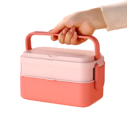 Portable Lunch Box with Double Layers and Built-In Cutlery - HeabitLife