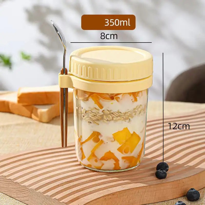 350ml Overnight Oats Glass Container with Lid and Spoon