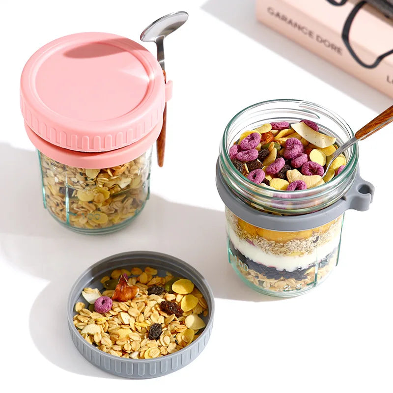 350ml Overnight Oats Glass Container with Lid and Spoon