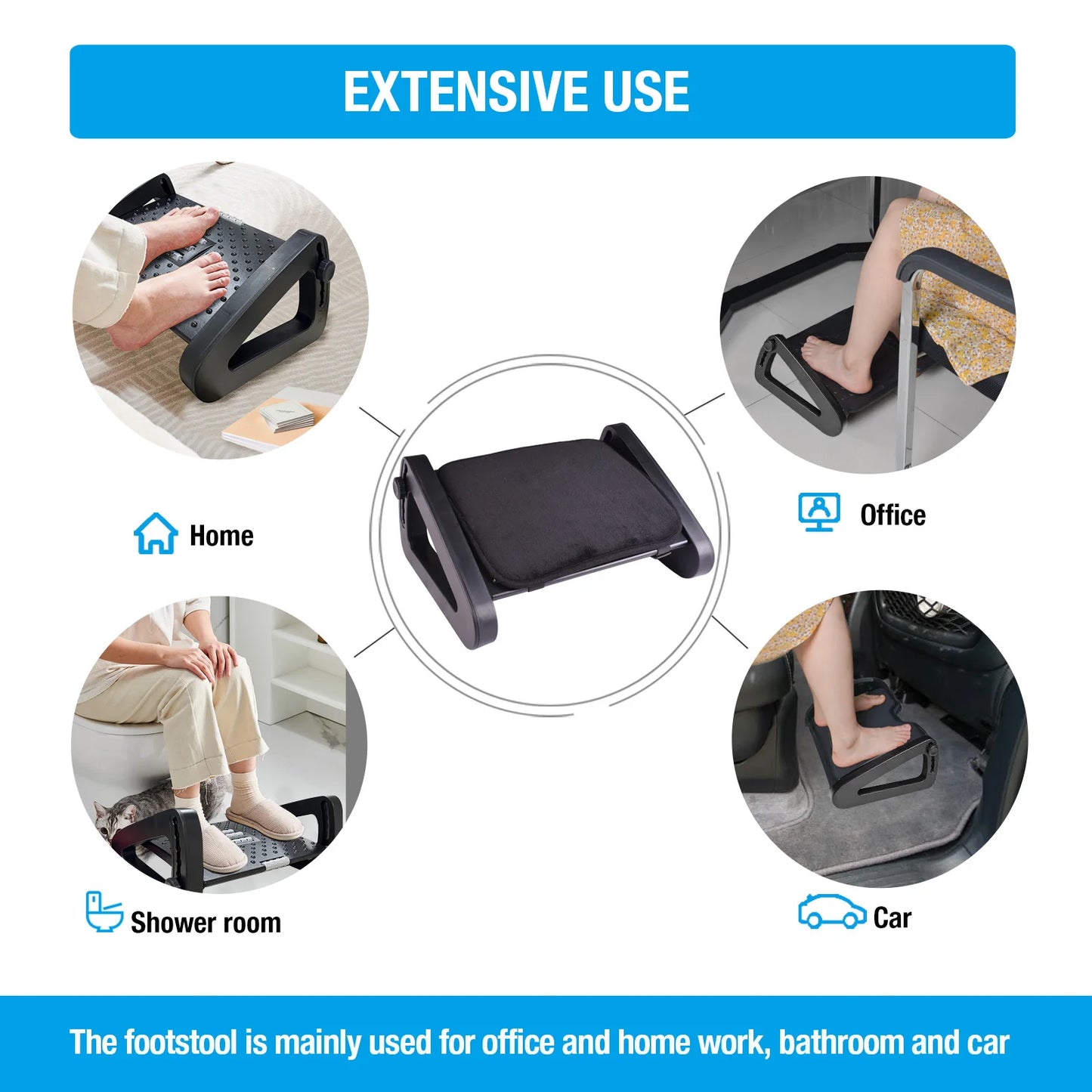 Adjustable Under Desk Footrest with Massage Surface - HeabitLife