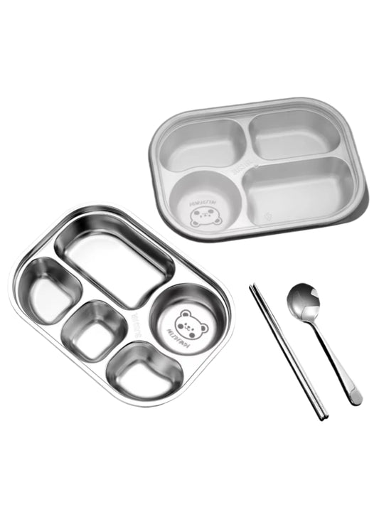 Stainless Steel Divided Dinner Plate with Dust Lid – High-Capacity Food Tray - HeabitLife