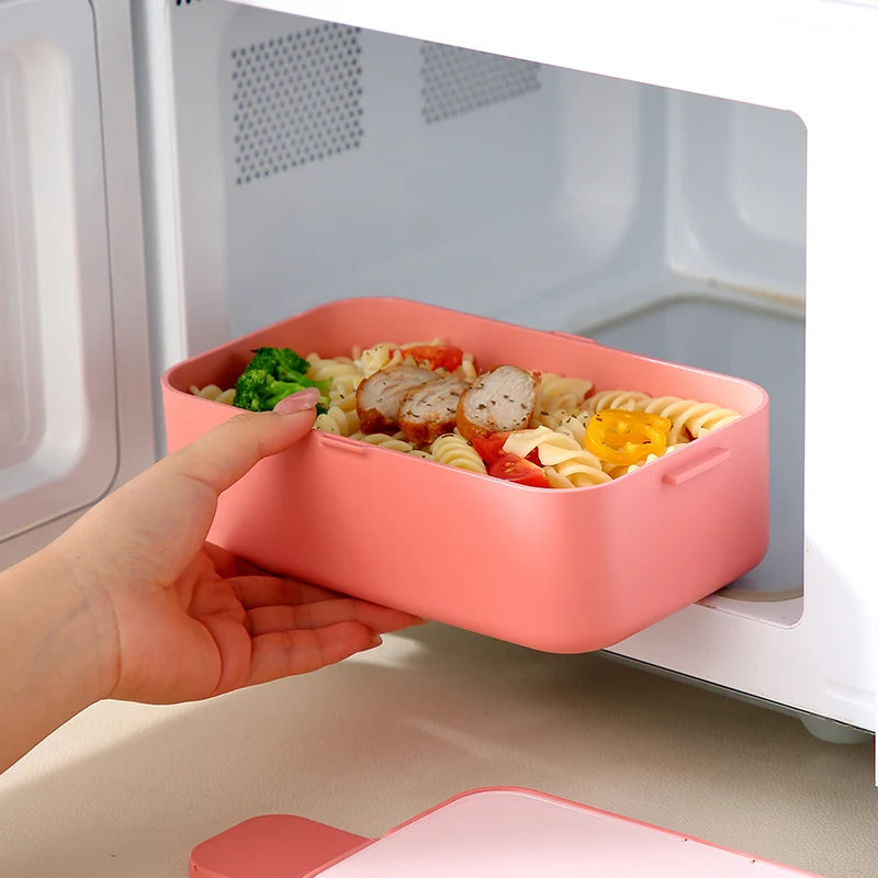 Portable Lunch Box with Double Layers and Built-In Cutlery