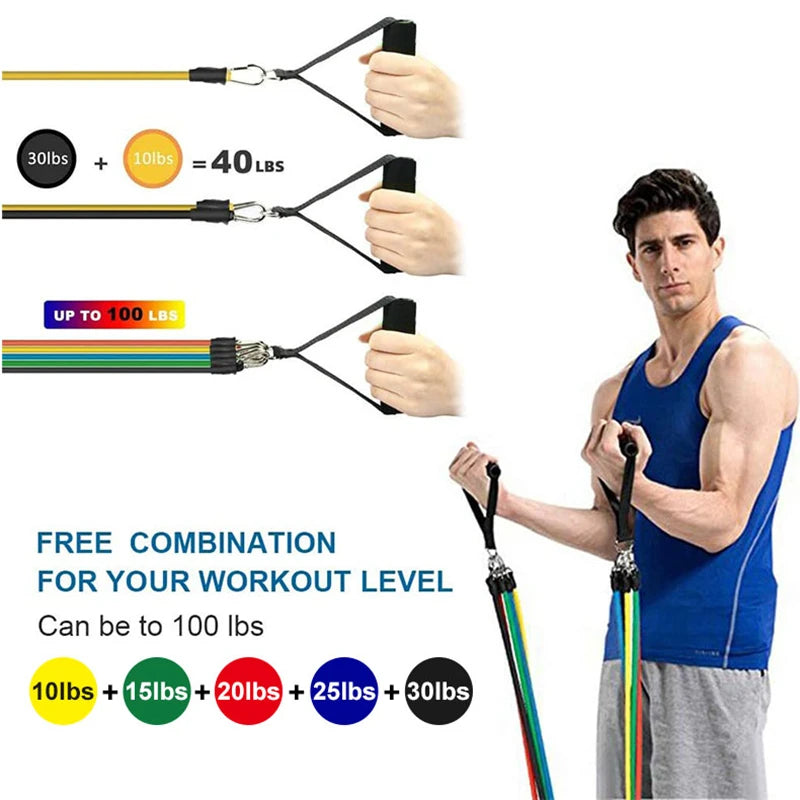 11-Piece Resistance Bands Set with Ankle Straps, Chest Expander, and Portable Design