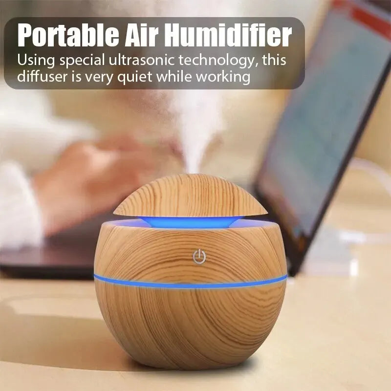 Wood Grain Ultrasonic Air Humidifier – Aromatherapy & Purifier