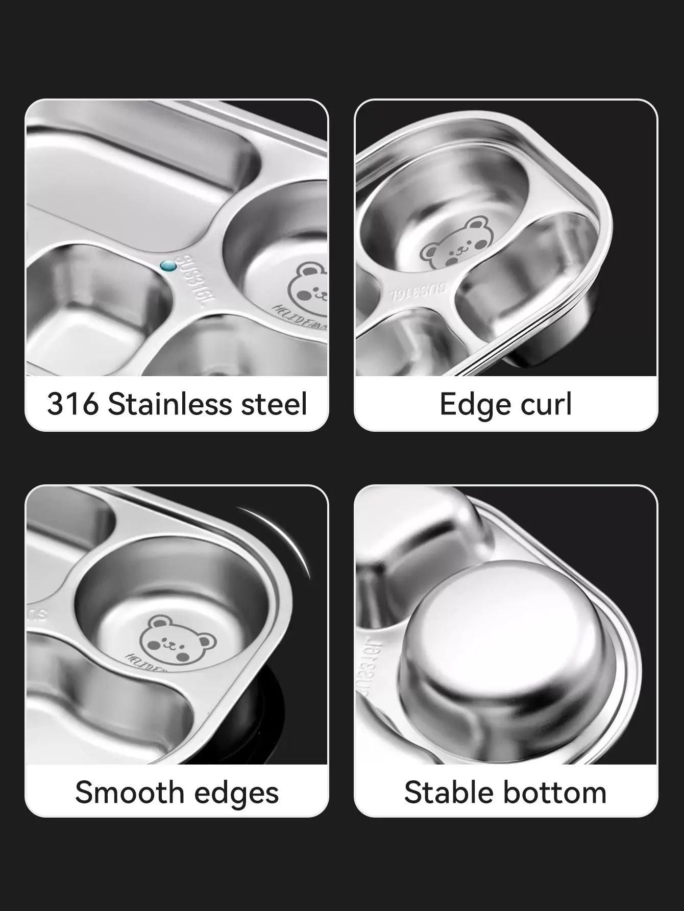 Stainless Steel Divided Dinner Plate with Dust Lid – High-Capacity Food Tray - HeabitLife