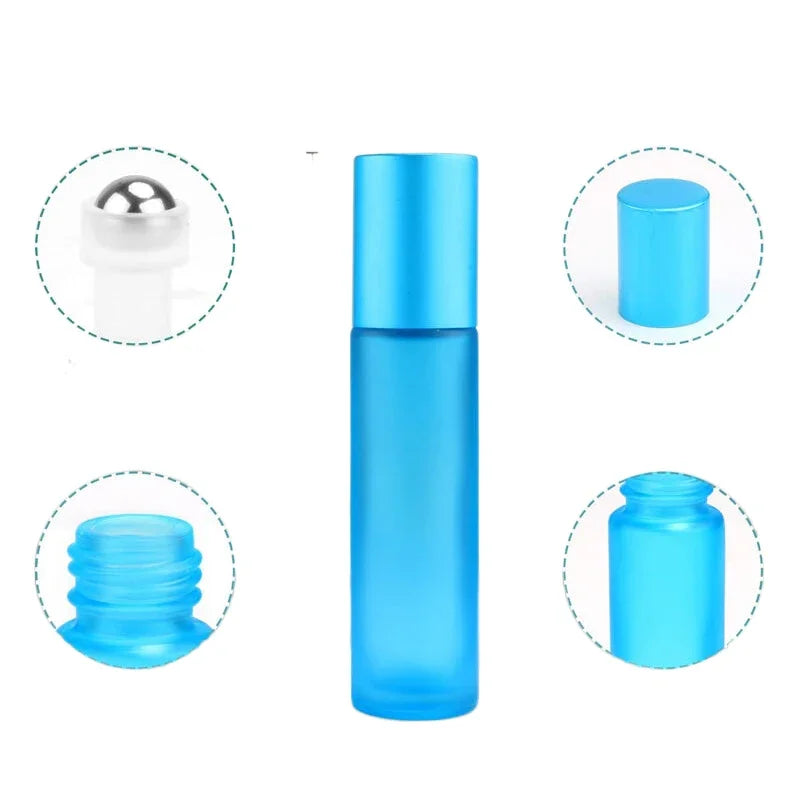 5Pcs Portable Essential Oil Roller Bottles – Frosted Glass, Refillable with Funnels