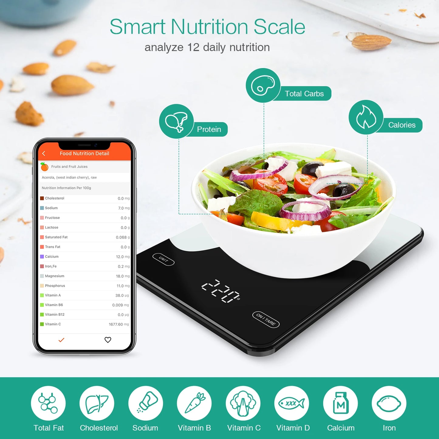 Rechargeable Digital Food Scale With Nutrition Calculator App - HeabitLife