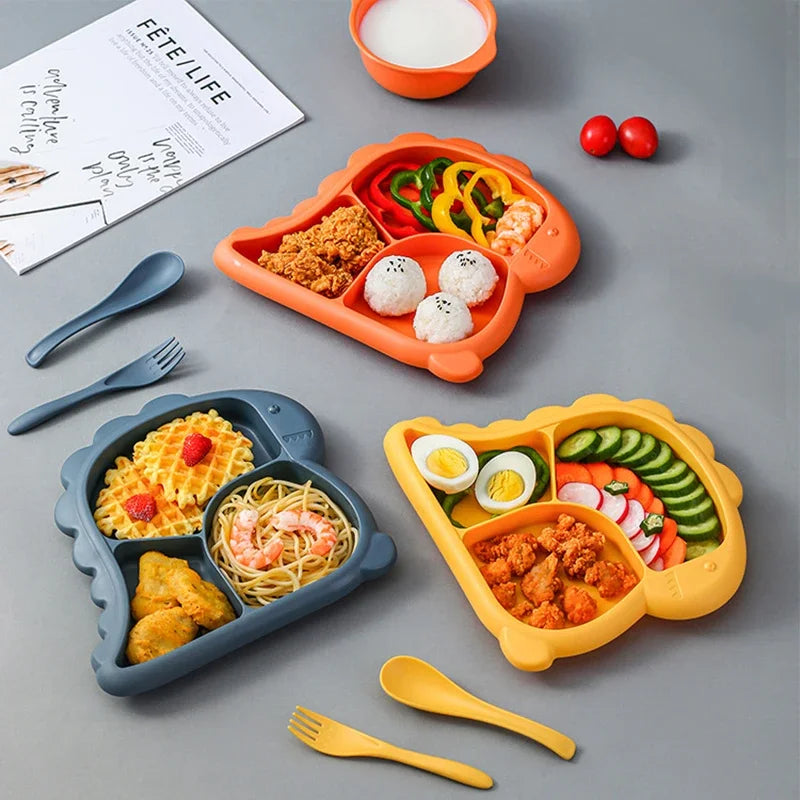 Dinosaur Baby Tableware Set – Plate, Bowl, Spoon, and Fork - HeabitLife