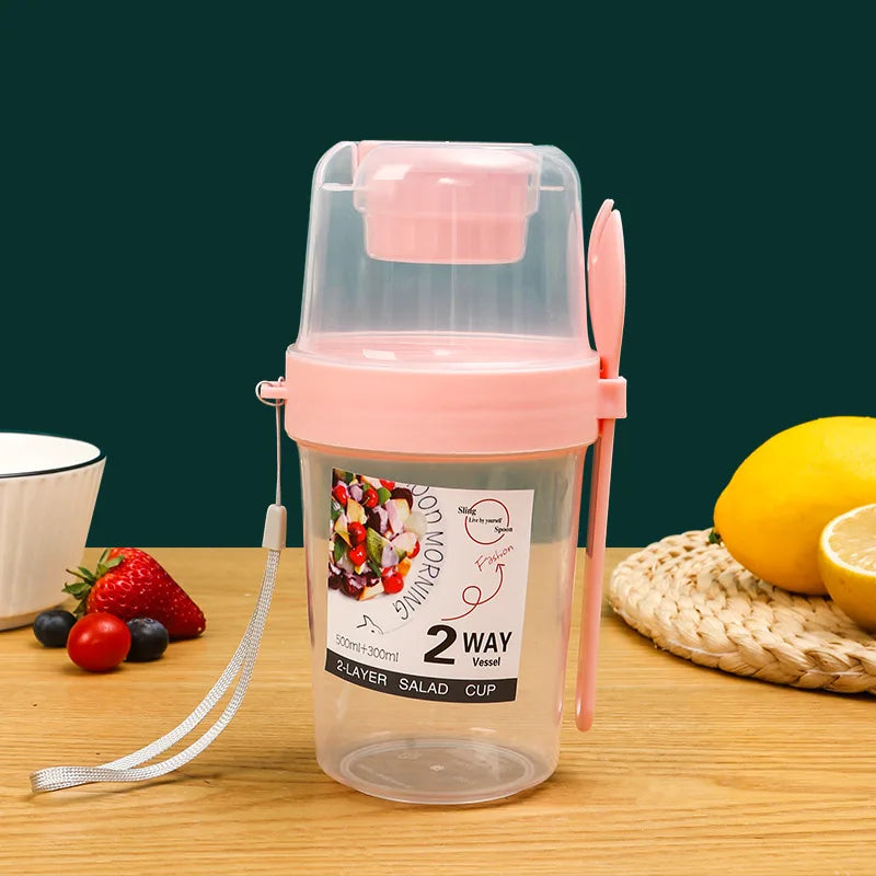 Leakproof Breakfast and Salad Cups with Dressing Holder and Fork - HeabitLife
